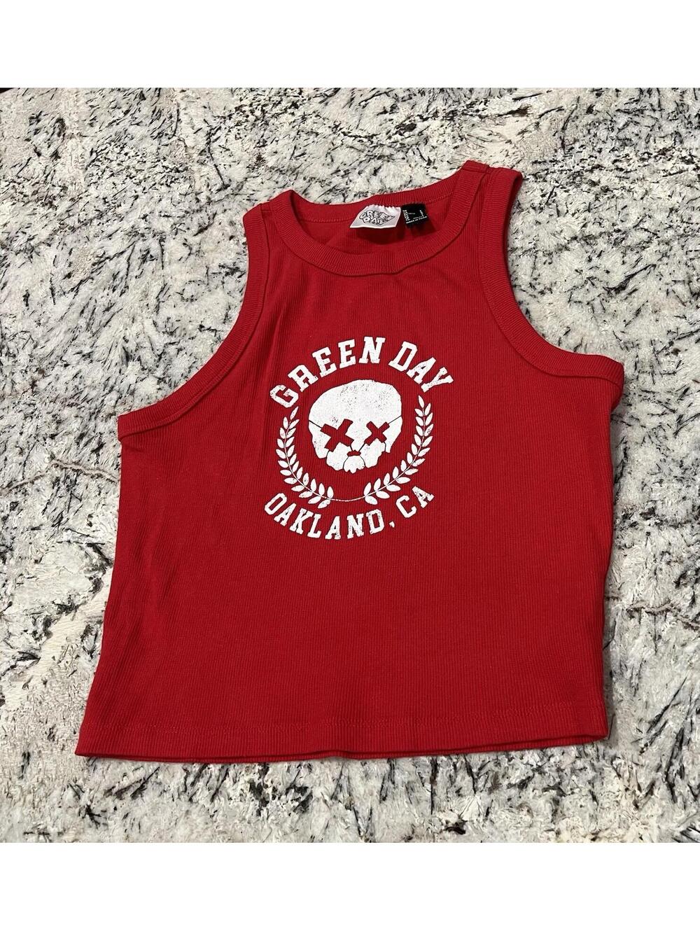 FOREVER 21 Green Day Graphic Ribbed Cropped Tank Top Size L Pop Punk Band